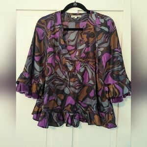 Nanette Lepore EUC- Purple Floral Ruffle Top- Medium